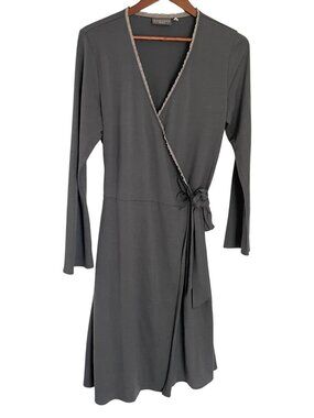 Ramblers Way Wrap Dress Large L Gray 100% Wool Long Sleeve Minimalist V Neck